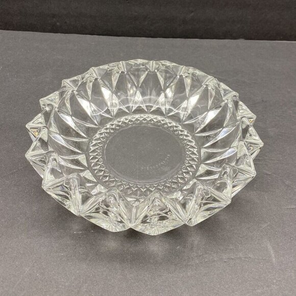 VTG KIG Indonesia Diamond Pressed Glass‎ Clear Round Ashtray Trinket Dish MCM - Picture 1 of 13